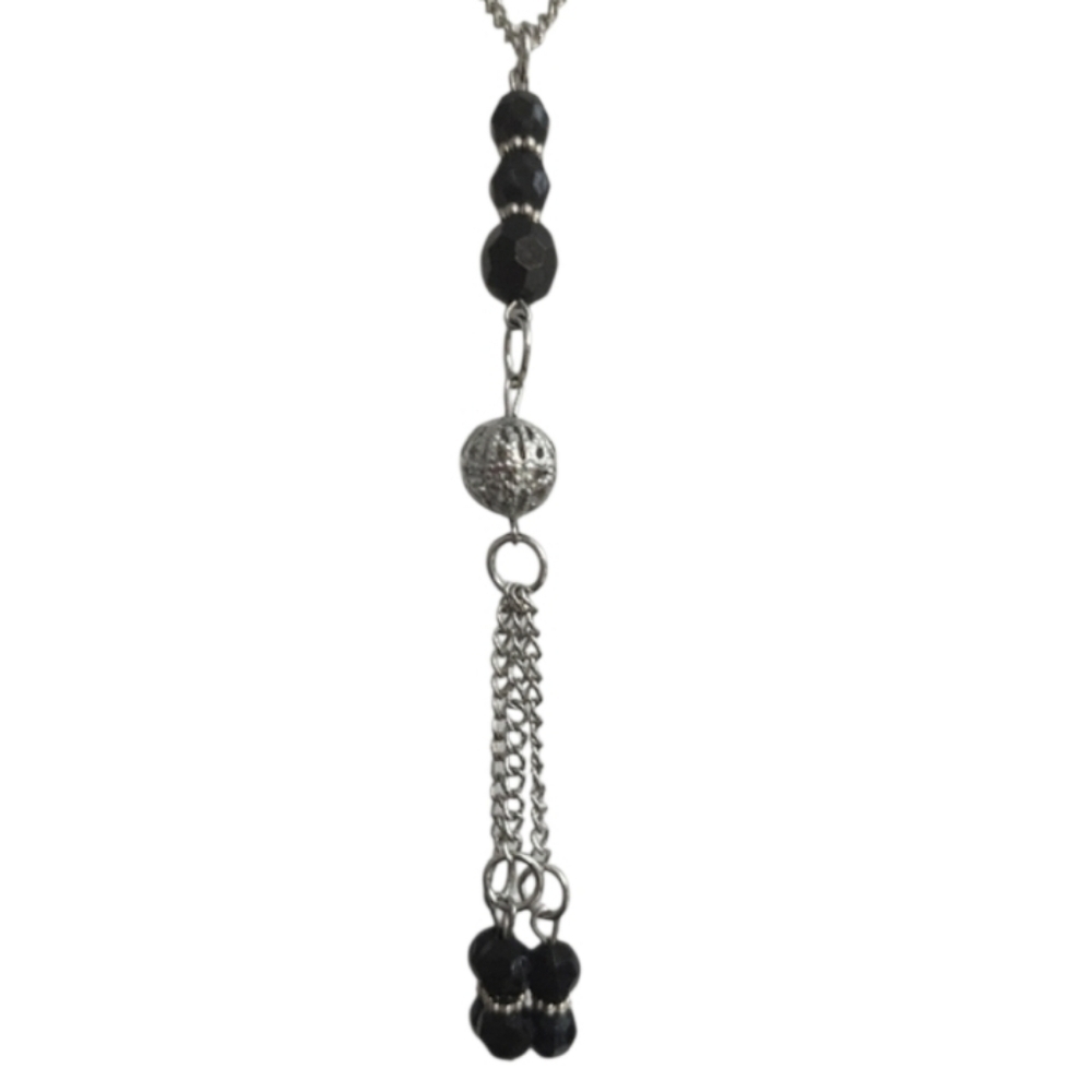 Silvertone Black Pendant Necklace Earring Set
